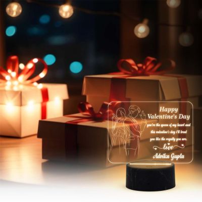 Happy Valentines Day night lamp with Warm White Color Customized with Name Gift for couple